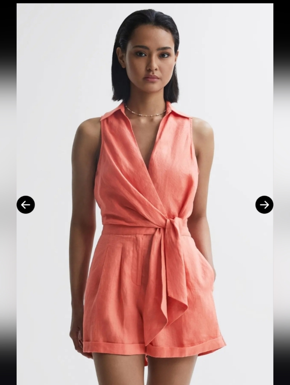 Reiss Sleeveless Coral Linen Romper